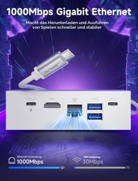 JSAUX HB0609 6-v-1 dokovacia stanica pre ROG Ally X / Steam Deck / Legion Go – HDMI 4K@120Hz, Gigabit Ethernet, USB-A a USB-C 3.2, 100W nabíjanie – biela 8