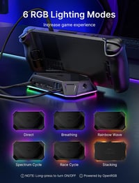 Docking station JSAUX RGB 12 în 1 pentru Steam Deck OLED, ROG Ally, Legion Go, 4K 120Hz, HDMI, DP, Gigabit Ethernet, USB-C 3.2, USB-A 3.2/2.0, SD, TF, 3.5mm, negru 3