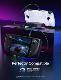 Docking station JSAUX RGB 12 în 1 pentru Steam Deck OLED, ROG Ally, Legion Go, 4K 120Hz, HDMI, DP, Gigabit Ethernet, USB-C 3.2, USB-A 3.2/2.0, SD, TF, 3.5mm, negru 4