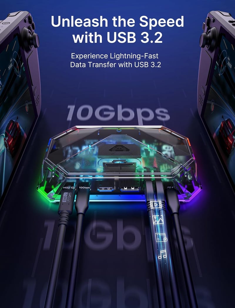 JSAUX RGB dokkoló Steam Deck OLED/ROG Ally 12az1-ben 4K 120Hz HDMI DisplayPort Gigabit Ethernet