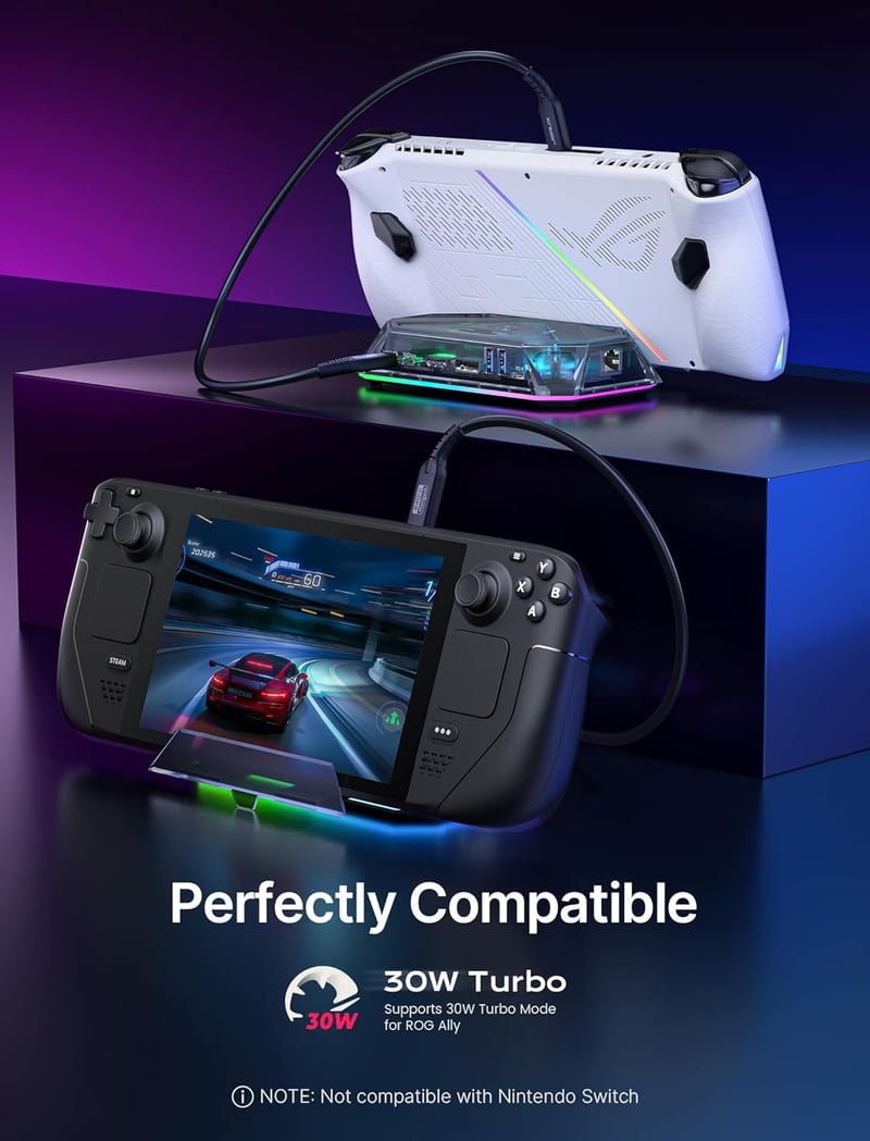 JSAUX RGB dokkoló Steam Deck OLED/ROG Ally 12az1-ben 4K 120Hz HDMI DisplayPort Gigabit Ethernet