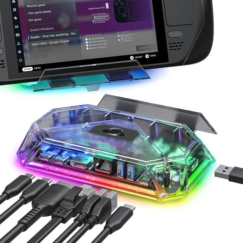 JSAUX RGB dokkoló Steam Deck OLED/ROG Ally/Legion Go 8az1-ben 4K 120Hz HDMI