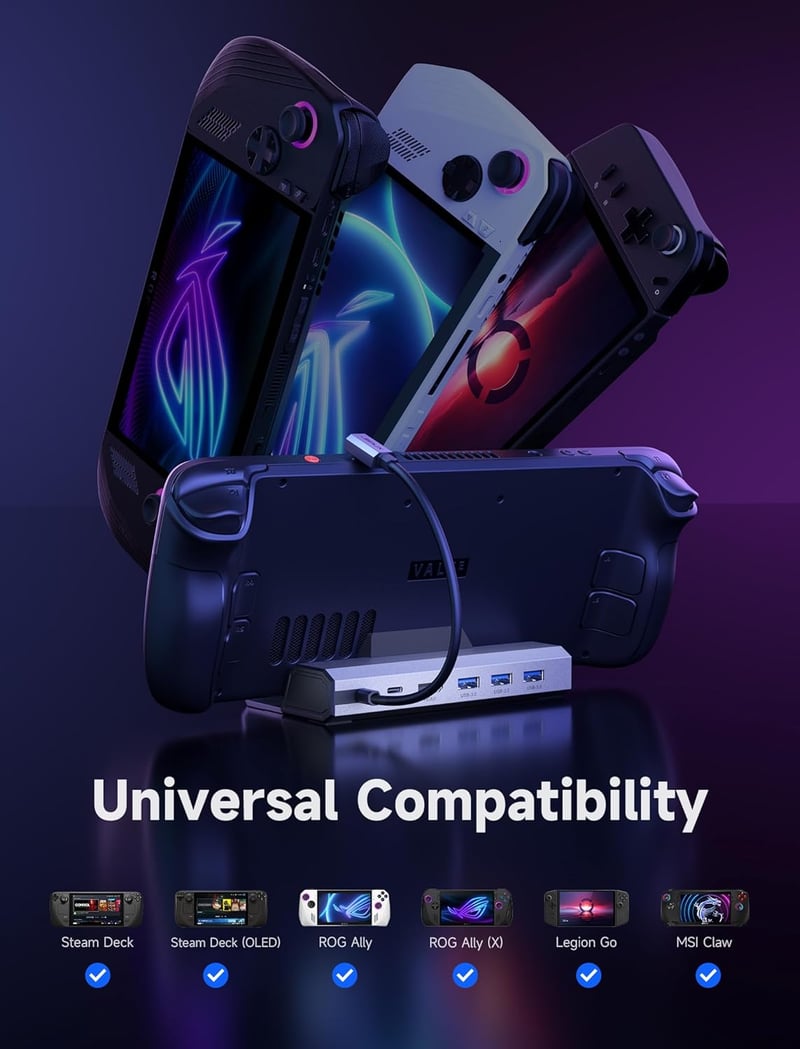 JSAUX Steam Deck dokkoló 65W töltővel, HDMI 4K, Gigabit Ethernet, 3x USB 3.0
