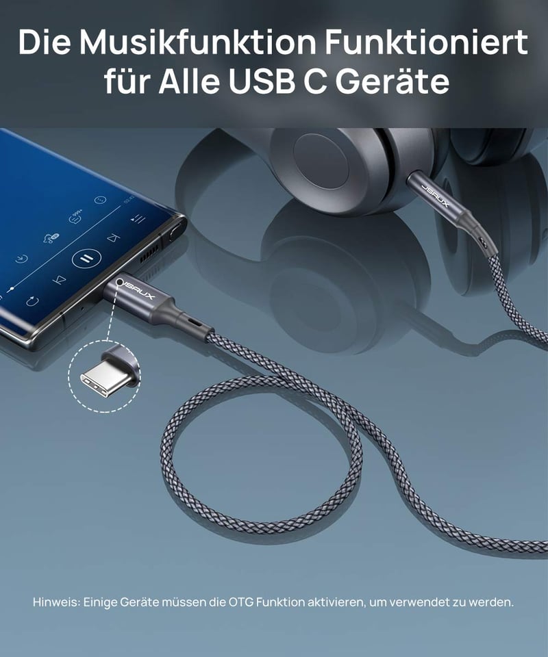 JSAUX USB C - 3.5mm Jack Aux Kábel 2m - Tartós Fém Audió Adapter iPhone 16/15, Galaxy S23, Huawei Telefonokhoz, Autós Hangszórókhoz