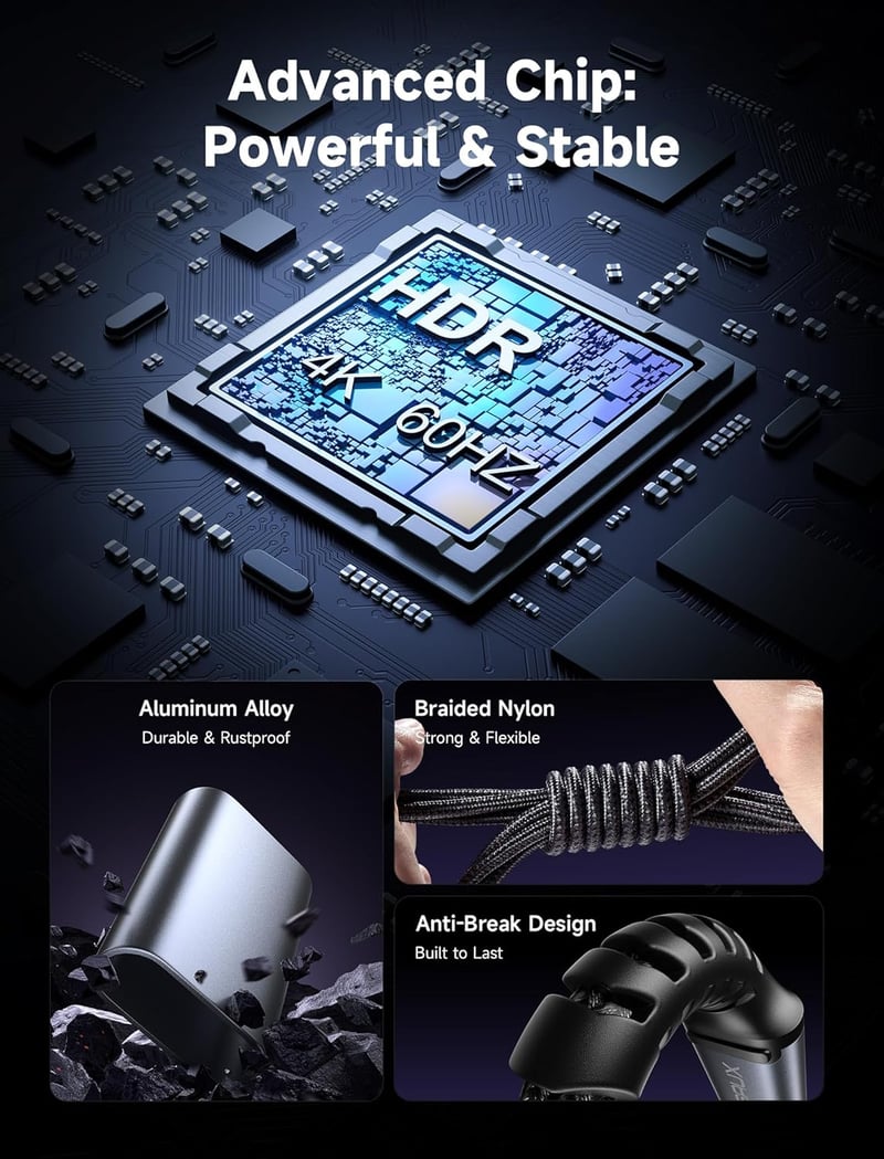 JSAUX USB-C HDMI Kábel 4K 1M - Thunderbolt 3 Kompatibilis MacBook Pro, iPad Pro, Samsung Galaxy S20/S10, Surface Book 2, Huawei P40 Készülék