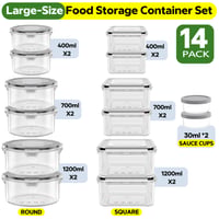 JSCORES set od 28 posuda za čuvanje hrane s poklopcima, XXL set (14 posuda i 14 poklopaca), 400ml/700ml/1200ml, bez BPA, prozirne kuhinjske posude za pripremu obroka 5