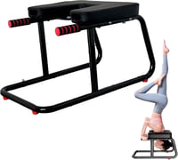 JSM FITNESS Fejenállás Szék - Acél Jóga Pad Inverziós Gyakorlatokhoz, Fekete Csúszásgátló Szőnyeggel, Otthoni Core Edzéshez, Stabil Szerkeze - Black, 64 cm x 43 cm x 37 cm, Modern 1
