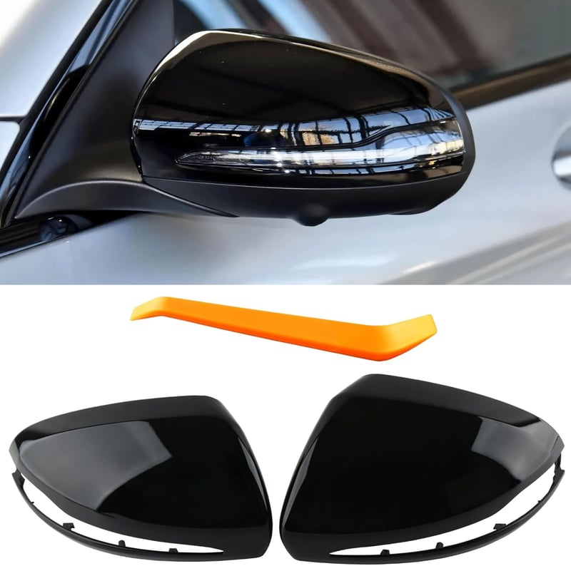 JSQAUTOR Tükörsapka Mercedes Benz GLC C E-Class W205 W247 A205 W213 C238 A238 C217 A217 W222 C292 AMG Külső Tuning Alkatrész - Black glossy look