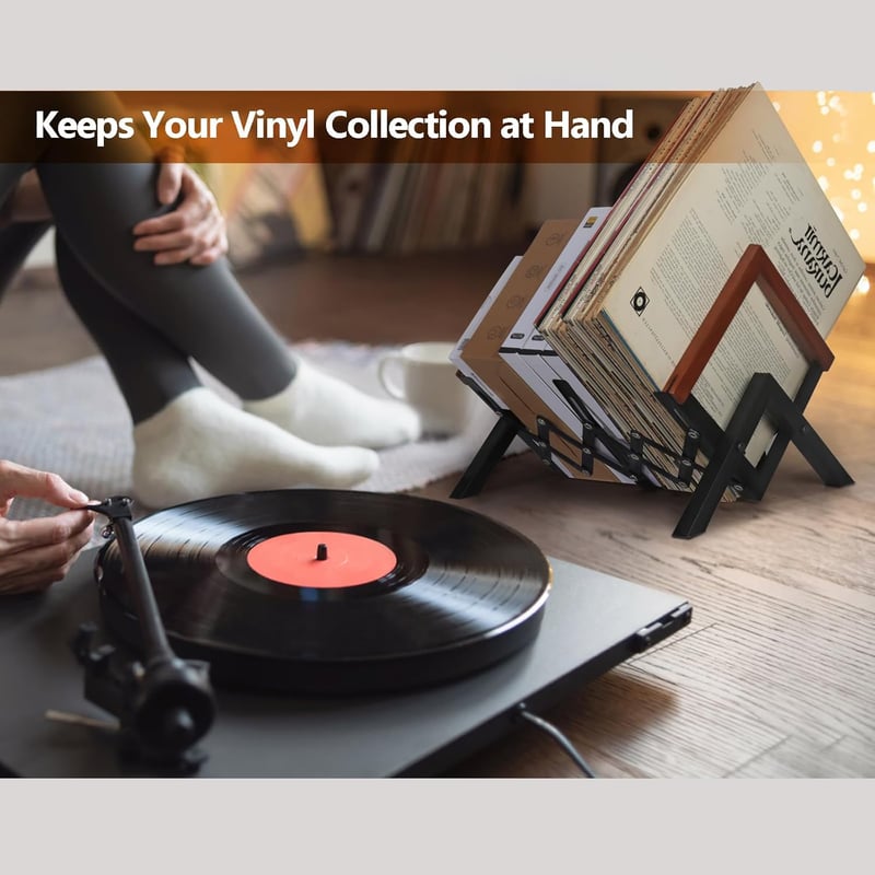JSVER Bővíthető Lemez Tároló Állvány - Fekete Vas Polc Vinylekhez, Albumokhoz és Könyvekhez, 60 LP Kapacitással