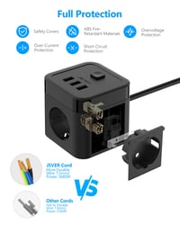 Cub prelungitor JSVER cu USB, priză cub de birou cu 3 ieșiri și 3 porturi USB, 3680W/16A cu întrerupător, pentru birou, acasă, călătorii, cablu de 3 m, negru 5