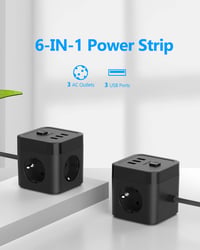 Cub prelungitor JSVER cu USB, priză cub de birou cu 3 ieșiri și 3 porturi USB, 3680W/16A cu întrerupător, pentru birou, acasă, călătorii, cablu de 3 m, negru 2