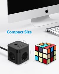 Cub prelungitor JSVER cu USB, priză cub de birou cu 3 ieșiri și 3 porturi USB, 3680W/16A cu întrerupător, pentru birou, acasă, călătorii, cablu de 3 m, negru 4