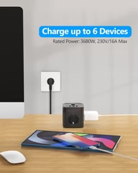 Cub prelungitor JSVER cu USB, priză cub de birou cu 3 ieșiri și 3 porturi USB, 3680W/16A cu întrerupător, pentru birou, acasă, călătorii, cablu de 3 m, negru 7