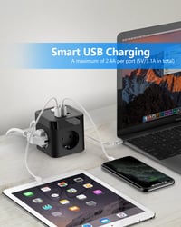 Cub prelungitor JSVER cu USB, priză cub de birou cu 3 ieșiri și 3 porturi USB, 3680W/16A cu întrerupător, pentru birou, acasă, călătorii, cablu de 3 m, negru 3