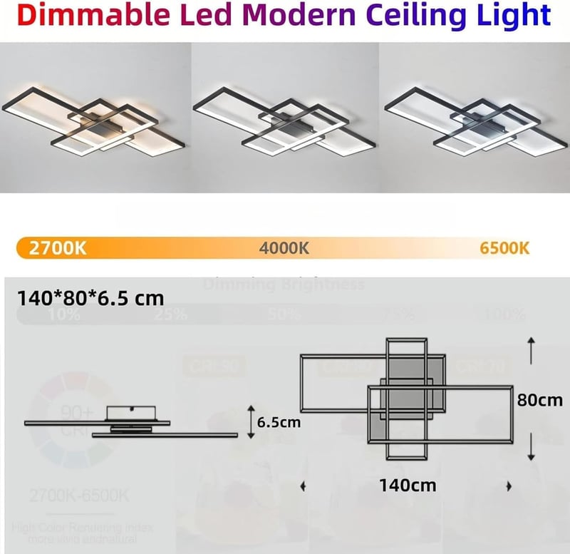 Jsz LED dimmelhető mennyezeti lámpa távirányítóval, modern minimalista fekete fém akril