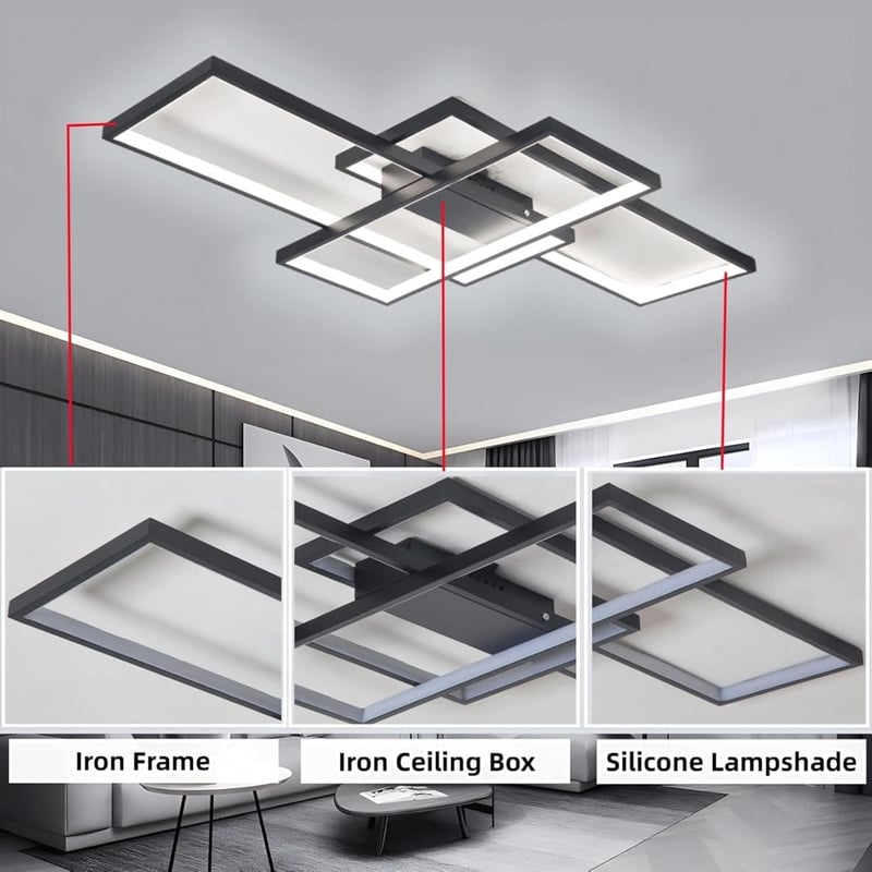 Jsz LED dimmelhető mennyezeti lámpa távirányítóval, modern minimalista fekete fém akril