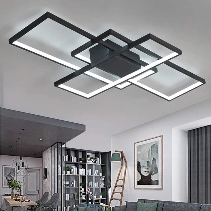 Jsz LED dimmelhető mennyezeti lámpa távirányítóval, modern minimalista fekete fém akril