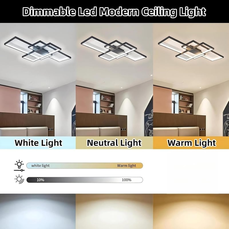 Jsz LED dimmelhető mennyezeti lámpa távirányítóval, modern minimalista fekete fém akril