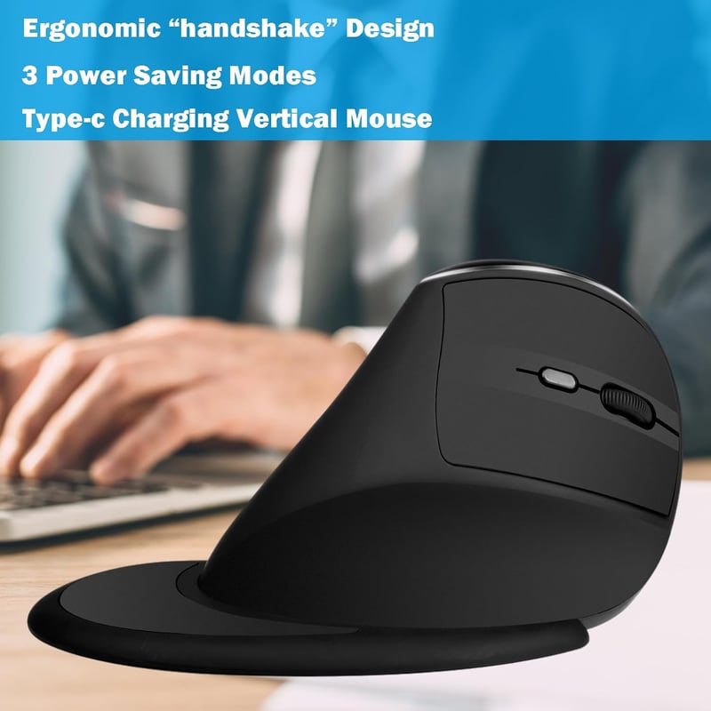 JTD Wireless Ergonomikus Függőleges Egér Bluetooth 2.4G Újratölthető 2400 DPI