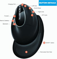 JTD Wireless Ergonomikus Függőleges Egér Bluetooth 2.4G Újratölthető 2400 DPI 5