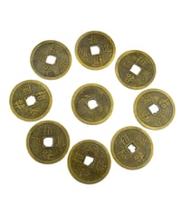 Juanxian 9 komada Feng Shui Zmaj i Feniks I Ching Kovanice sreće s vrećicama za poklone - 4,4 cm Zlatni Metalni Talisman za Dom, Novčanik 1