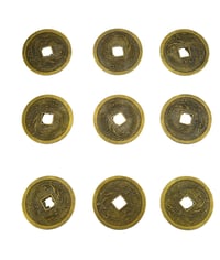 Juanxian 9 komada Feng Shui Zmaj i Feniks I Ching Kovanice sreće s vrećicama za poklone - 4,4 cm Zlatni Metalni Talisman za Dom, Novčanik 2
