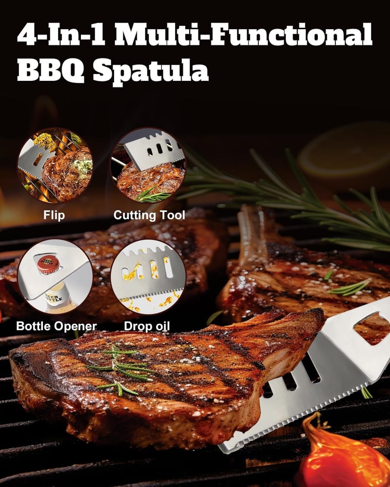 JUAUO 28 részes rozsdamentes grillezés kiegészítő szett hordtáskával