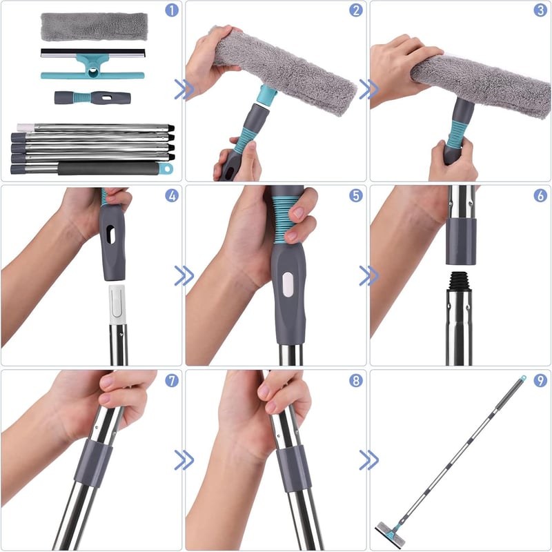 Jubor 2in1 Ablaktisztító Teleszkópos Nyéllel 23-200cm Ablakmos Szerszám