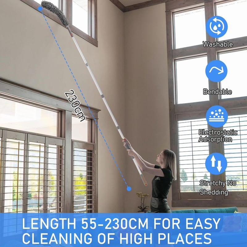 Jubor Mikroszálas Porszívó Teleszkópos Nyéllel 230 cm Plafon Takarítás