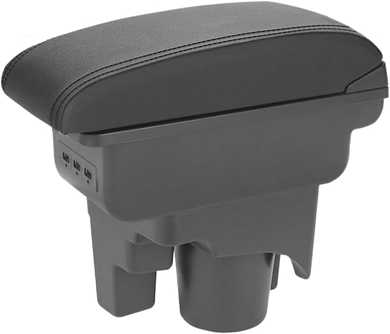 JUDANNA Golf 6 MK5 MK6 Középkonzol Tárolódoboz 3 USB Porttal Fekete Varrással