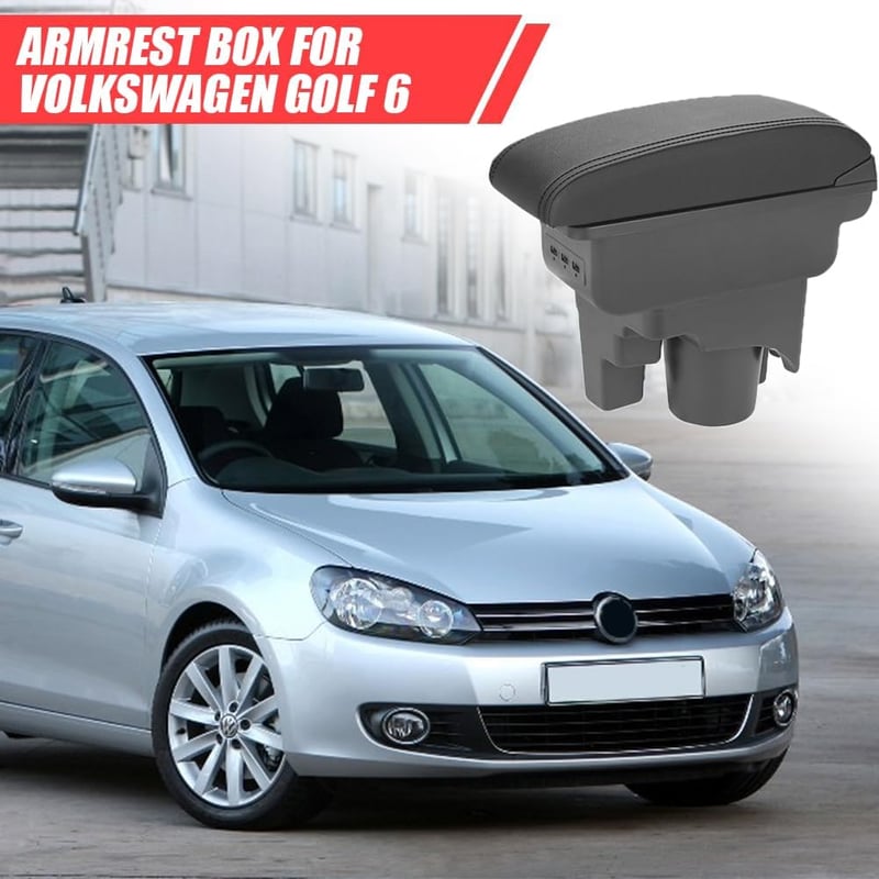JUDANNA Golf 6 MK5 MK6 Középkonzol Tárolódoboz 3 USB Porttal Fekete Varrással