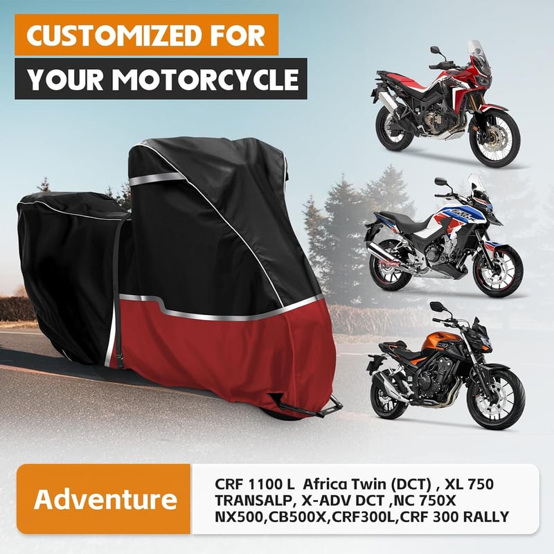 JUDANNA motor ponyva kültérre Honda CRF1100L Africa Twin és CB500X-hez 420D Oxford vízálló fekete piros huzat takaró tarpaulin tartózsákkal