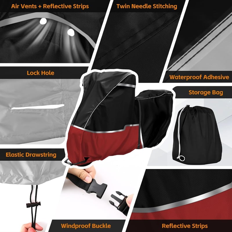 JUDANNA motor ponyva kültérre Honda CRF1100L Africa Twin és CB500X-hez 420D Oxford vízálló fekete piros huzat takaró tarpaulin tartózsákkal