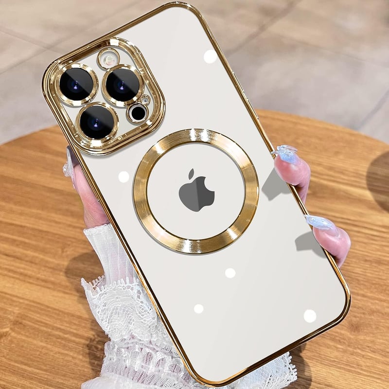 JUESHITUO iPhone 14 Pro Max Tok MagSafe Kompatibilis Kamera Védelem Erős Mágnes Karcolásvédő Női Telefontok Arany 6.7"