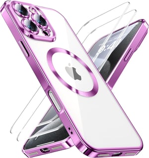 Jueshituo maskica za iPhone 16 Pro, 3-u-1 set s zaštitnom folijom, vojni standard, kompatibilna s MagSafeom, magnetska maskica otporna na udarce, ružičasta.