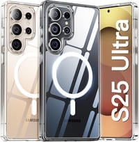 JUESHITUO Samsung Galaxy S25 Ultra 5G Tok Átlátszó Kristálytiszta Mágneses Katonai Védelem Ütésálló Képernyővédő Fóliával 1