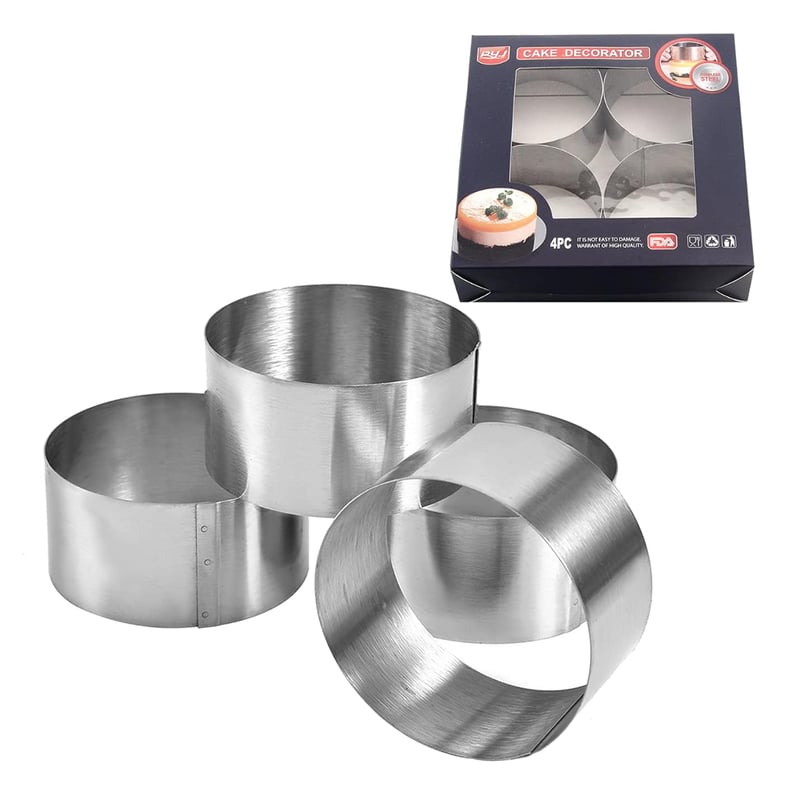Set inele pentru desert JUHONNZ, 4 bucăți, inele din oțel inoxidabil pentru tort, forme rotunde pentru cheesecake, mini inele de copt, antiaderente, pentru clătite și prăjituri, 8x8x4 cm