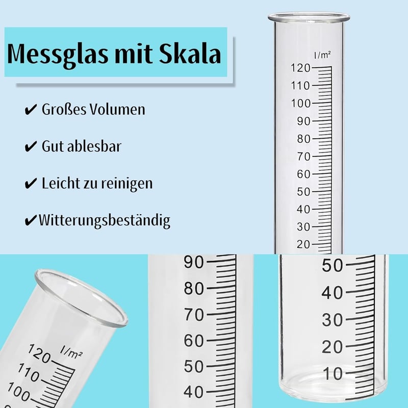 JUJOYBD 110 cm-es esőmérő kerti dekoráció, fagyálló üveg esőmérő rúddal