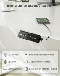 JUMMICO Állítható Magasságú Íróasztal 120x60 cm USB-A Csatlakozóval, Ergonomikus Számítógépasztal Otthoni Irodába 4