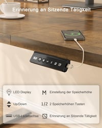 Výškovo nastaviteľný písací stôl JUMMICO 180 x 80 cm s USB-A portom, elektrický nastaviteľný stôl do domácej kancelárie 4
