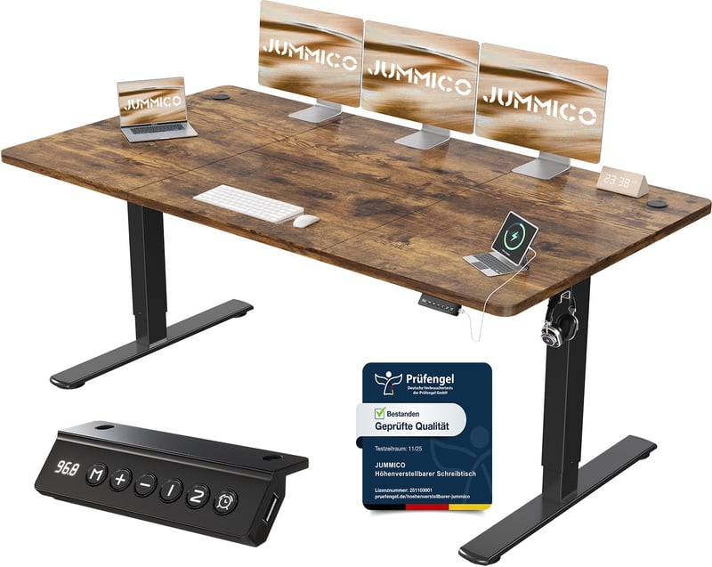 Výškovo nastaviteľný písací stôl JUMMICO 180 x 80 cm s USB-A portom, elektrický nastaviteľný stôl do domácej kancelárie