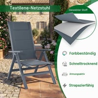 JUMMICO Alumínium Kerti Szék Szett 2 db, Magas Háttámla, 7 Állítható Pozíció, Összecsukható, Légáteresztő, Időjárásálló, Teraszra és Kertbe, Max. 150 kg, Szürke 3