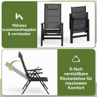 JUMMICO Alumínium Kerti Szék Szett 2 db, Magas Háttámla, 7 Állítható Pozíció, Összecsukható, Légáteresztő, Időjárásálló, Teraszra és Kertbe, Max. 150 kg, Szürke 4