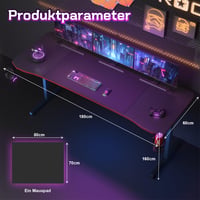 JUMMICO Ergonomski stol za igranje 180x60 cm, s držačem za čašu i držačem za slušalice, crni 3
