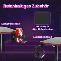 JUMMICO Ergonomski stol za igranje 180x60 cm, s držačem za čašu i držačem za slušalice, crni 5