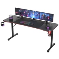 JUMMICO Ergonomski stol za igranje 180x60 cm, s držačem za čašu i držačem za slušalice, crni 1