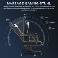 Herné kreslo JUMMICO s masážnou funkciou, 50 cm širokým sedadlom, ergonomická kancelárska otočná stolička, sklopné operadlo do 135°, nosnosť 150 kg, biele 5