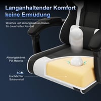 Herné kreslo JUMMICO s masážnou funkciou, 50 cm širokým sedadlom, ergonomická kancelárska otočná stolička, sklopné operadlo do 135°, nosnosť 150 kg, biele 6