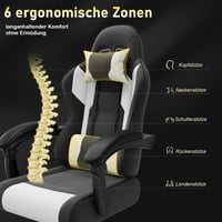 Herné kreslo JUMMICO s masážnou funkciou, 50 cm širokým sedadlom, ergonomická kancelárska otočná stolička, sklopné operadlo do 135°, nosnosť 150 kg, biele 4