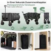 Cărucior pliabil pentru cumpărături și transport JUMMICO, 260L, capacitate 200 kg, roți tip balon de 17 cm, frână dublă, negru intens, pentru camping și plajă 5
